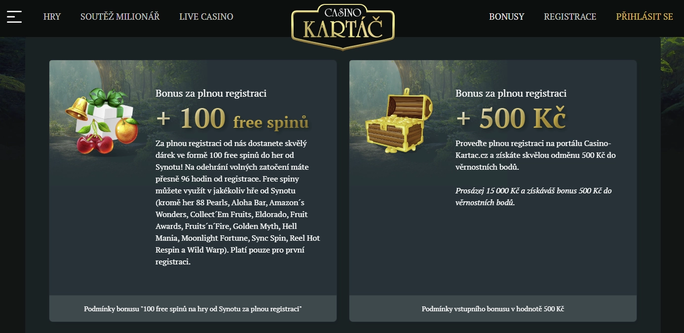 Bonusy v Kartáč Casino